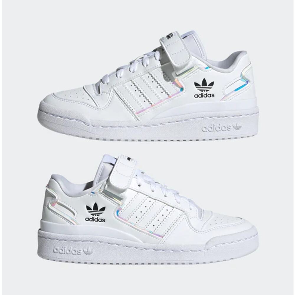 ADIDAS Big Kid's Forum Low Sneaker Shoes Size 7 White/Black Lace Up Synthetic